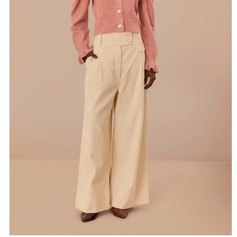 Farm Rio, off-white double waistband pants NWT small corduroy‎